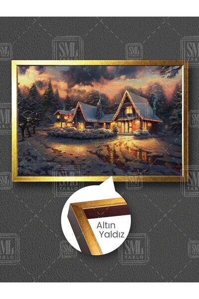 SML TABLO Yılbaşı Ve Kar Yağışı Yeni Yıl Huzur Kış Manzarası Christmas Çerçev...