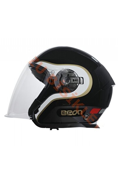 beon ÇENESİZ VİZÖRLÜ YAZLIK KASK [B203] [SİYAH-BEYAZ-ALTIN]