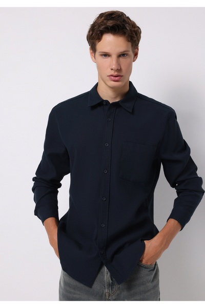 Colin's Slim Fit Shirt Neck Ekoseli Erkek Lacivert Uzun Kol Gömlek