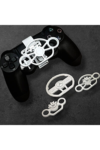 Salıncak 3lü Ps4 Oyun Kolu İçin Mini Direksiyon Beyaz Set (Tam Ölçü)