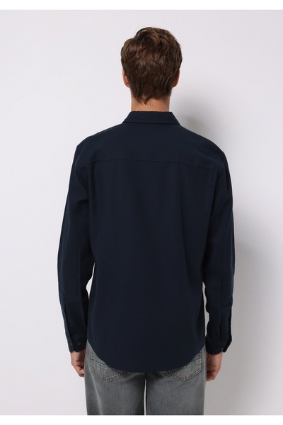 Colin's Slim Fit Shirt Neck Ekoseli Erkek Lacivert Uzun Kol Gömlek