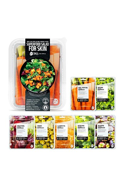 farmskin مجموعة أقنعة الوجه الورقية من سوبر فود مع سلطة الجزر - قناع وجه كوري...