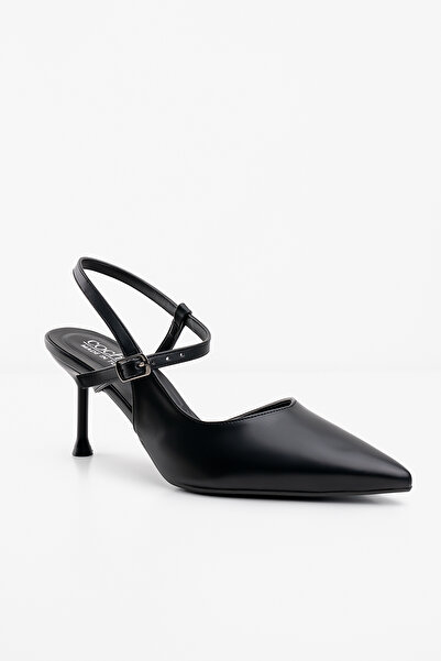 Cochines Kadın Kitten Siyah İnce Kısa Topuk Abiye Stiletto Sivri Burun Klasik Topuklu Ayakkabı