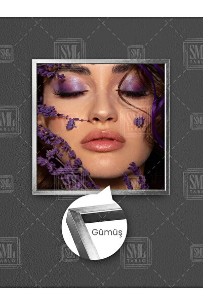 SML TABLO Pictură pe pânză pătrată înrămată cu lavandă uscată și machiaj viol...