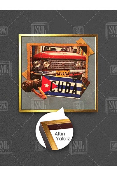 SML TABLO Kubanska metalna ploča, crveni klasični automobil, slika na platnu ...