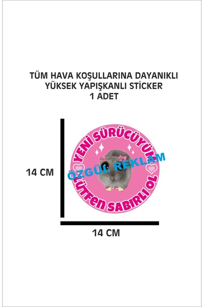 ÖZGÜL REKLAM Acemi Sürücü Yeni Sürücü 14x14 Cm Su Geçirmez Yüksek Çözünürlükl...