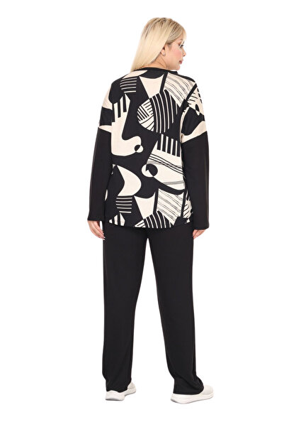 MELSAY Γυναικείο Σετ Φούτερ Μεγάλου Μεγέθους Μαύρο με σχέδιο Picasso 2 νήματα