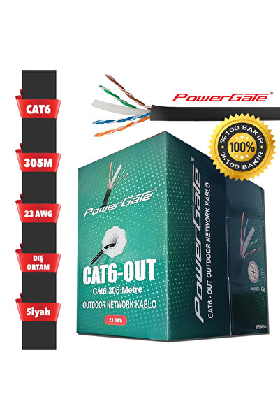 Powergate كابل نحاسي Cat6، للاستخدام الخارجي، مصنوع من البولي إيثيلين، 23awg ...