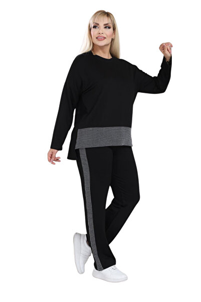 MELSAY Γυναικείο Σετ Φούτερ Μαύρο Χαλαρό Στριπτζάρι Μεγάλου Μεγέθους