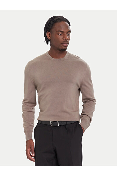 Calvin Klein Erkek %100 Yün Normal Kalıp Ribanalı Yuvarlak Yaka Ck Logo Kabar...