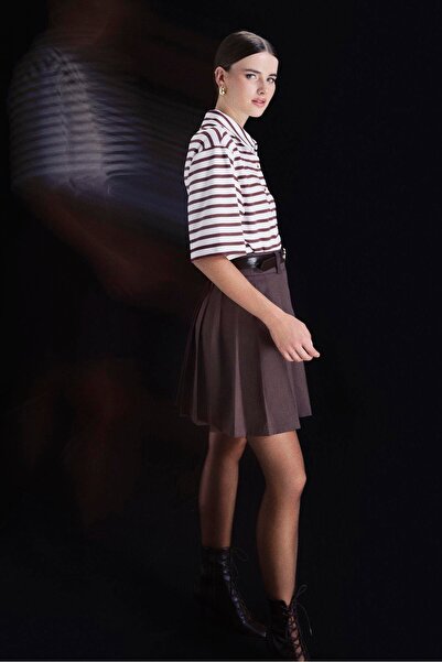 AURA BEA PİLELİ MİNİ ETEK ACI KAHVE