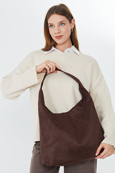 MODA Geantă de umăr, de mână și de mână pentru femei, din piele intoarsa maro...