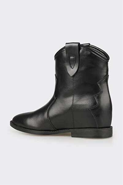 Elle Shoes Siyah Deri Kadın Western Bot