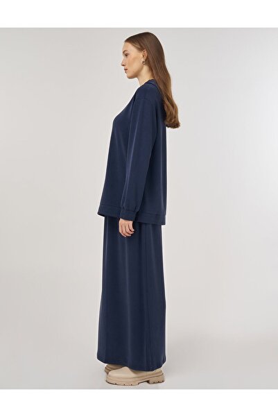 Kayra Hooded Detailed Skirted Two-Piece Set Navy Blue