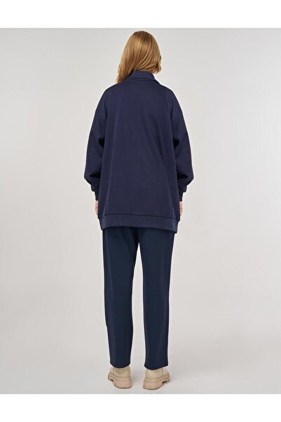Kayra Düşük Omuz Viskon Sweatshirt Lacivert
