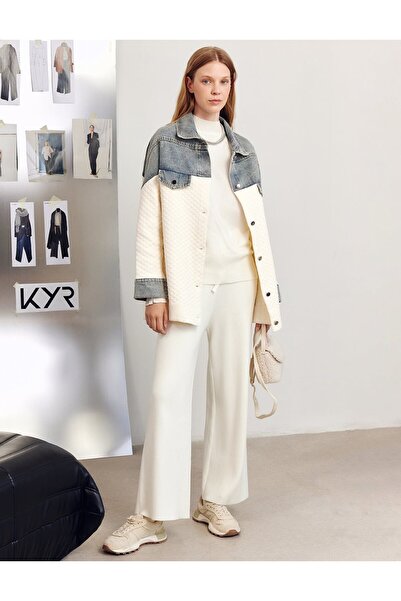 KYR Lace Detailed Viscose Knitwear Trousers Cream