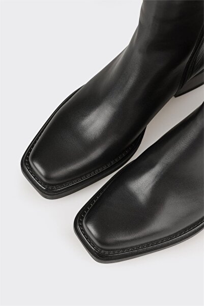 Elle Shoes Siyah Deri Kadın Western Bot