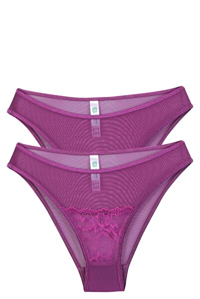 modaserdem Mdsrdm Women's Purple Lace Detailed Transparent 2-Piece Slip