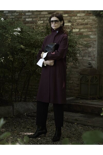 Kayra Dik Yaka Reglan Kol Kap Koyu Bordo