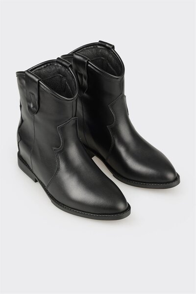 Elle Shoes Siyah Deri Kadın Western Bot
