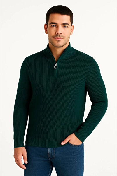 JANES Men's Half-Zip Knit Sweater – Thessaloniki Knitwear, Stand Collar, Cotton Woven, Regular Fit Long Sleeve