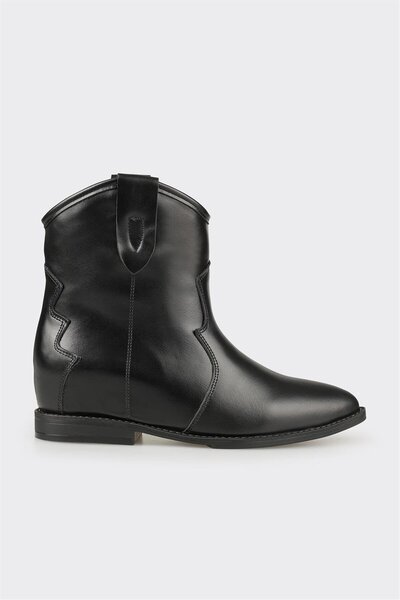 Elle Shoes Siyah Deri Kadın Western Bot
