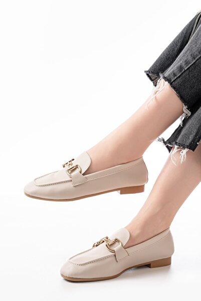 Budi 303 Beige Casual Women's Ballerinas with Buckle Accessories