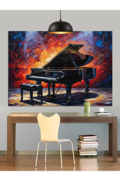 Tablo Mega Kuyruklu Piyano Ve Piyano Taburesi Dekoratif Kanvas - Mdf Ahşap Tablo