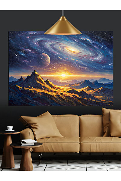 Tablo Mega Uzayda Parlayan Dev Gezegen Dekoratif Kanvas - Mdf Ahşap Tablo