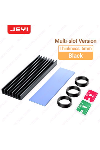 Choice6 مشتت حراري أسود من JEYI M.2 SSD بفتحة 6 مم، مبرد من الألومنيوم PS5، مبرد حراري من السيليكون لمحركات الأقراص ذات الحالة الصلبة
