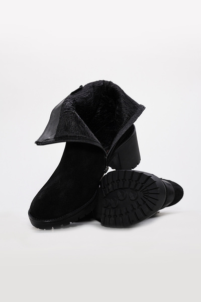 FAST STEP Γνήσιες δερμάτινες γυναικείες μπότες με χοντρό τακούνι 124SZA2221