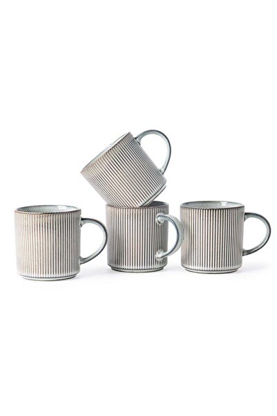 MONITO طقم أكواب قهوة سيراميك مكون من 4 قطع، سعة 16 أونصة - أزرق دخاني