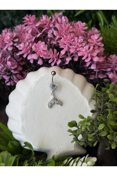 B & S Zirkon Taşlı Sallantılı Çelik Göbek Piercing