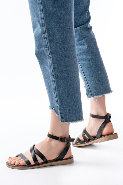 Budi 205-08 Black Orthopedic Genuine Leather Women's Sandals