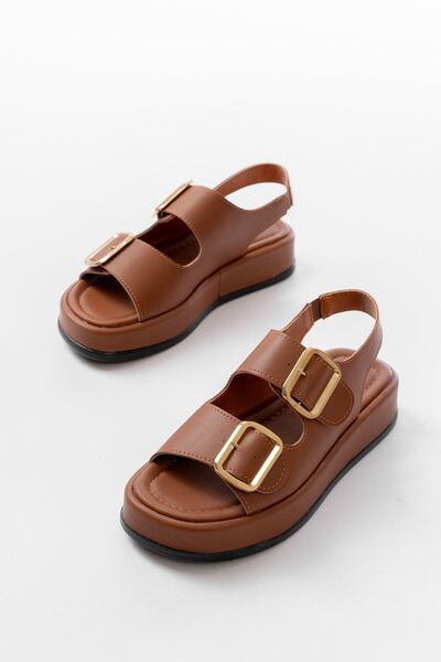 Budi 1187 Tan Wedge Heel Rubber Helmet Women's Sandals