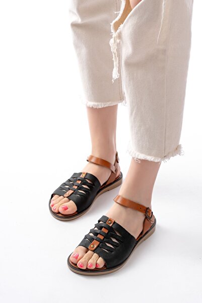 Budi 205-029 Black Orthopedic Genuine Leather Women's Sandals