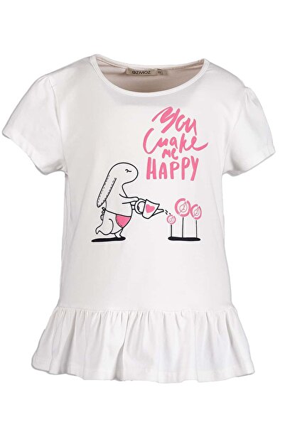 Ozmoz By Mukadder Özden Embossed Printed White Summer Girl's Tunic Tshirt