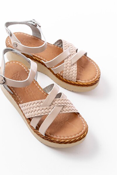 Budi 730-138 Beige Knitted Genuine Leather Orthopedic Sole Women's Sandals