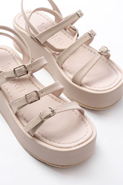 Budi 861-1222 Beige Buckle Ankle Strap Wedge Women's Sandals