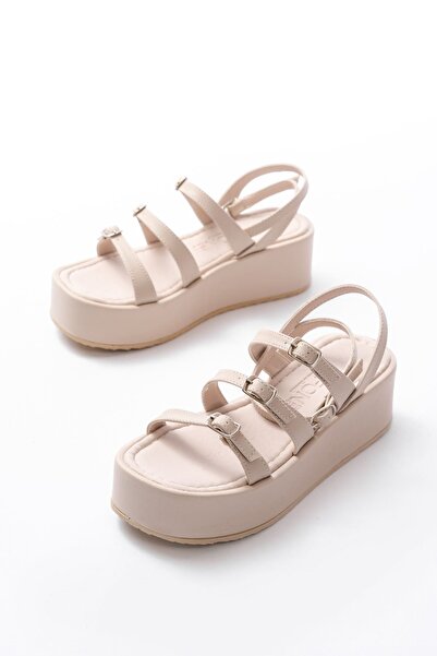 Budi 861-1222 Beige Buckle Ankle Strap Wedge Women's Sandals