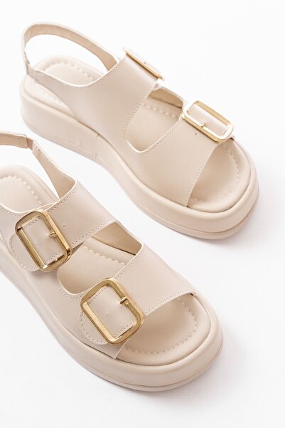 Budi 1187 Beige Wedge Heel Rubber Helmet Women's Sandals