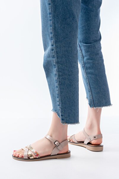 Budi 205-015 Bej Garni Orthopedic Genuine Leather Women's Sandals