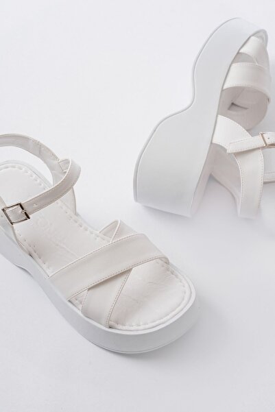 Budi 24414-1005 White Daily Cross Wedge Heel Women's Sandals