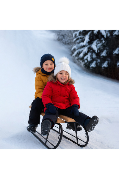 Atelierul De Sanii Double sled with backrest - wood and metal - durable and comfortable. Romanian product - 110x25x25 cm