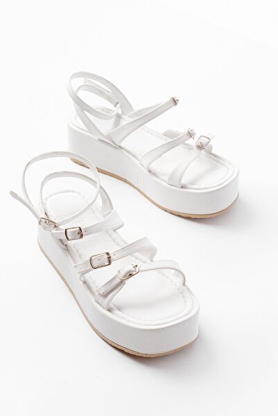 Budi 861-1222 White Buckle Ankle Strap Wedge Women's Sandals