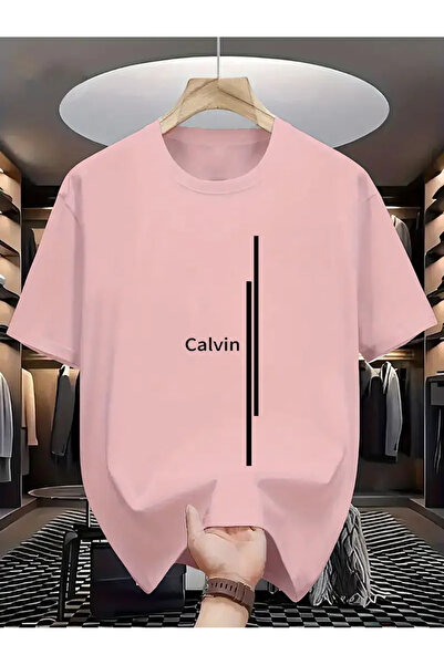 ibibik moda Tricou pentru bărbați cu dungi verticale cu textul „Calvin”.