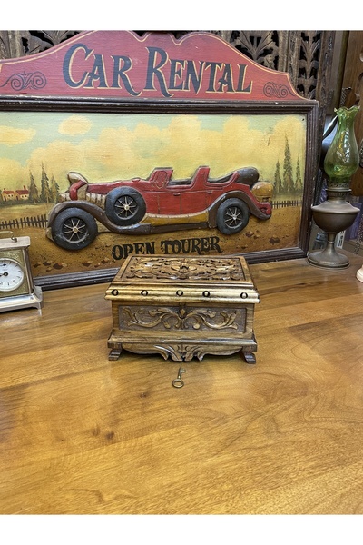 ANTİKA AYAL Gizli kilit oyma sandık26x15