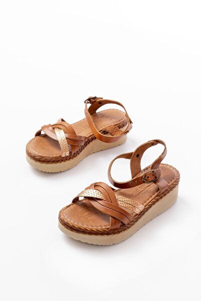 Budi 730-037 Tan Mirror Genuine Leather Orthopedic Sole Women's Sandals