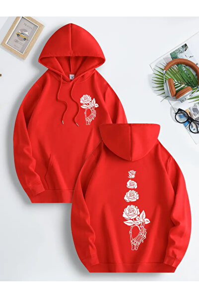 ibibik moda Ανδρικό φούτερ με κουκούλα Skeleton Hand and Rose B με τύπωμα K μ...