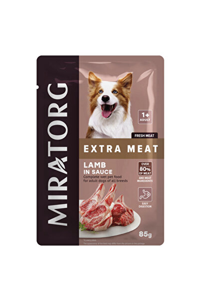 Miratorg طعام رطب إضافي مع لحم ضأن في صلصة للكلاب البالغة 85 جرام